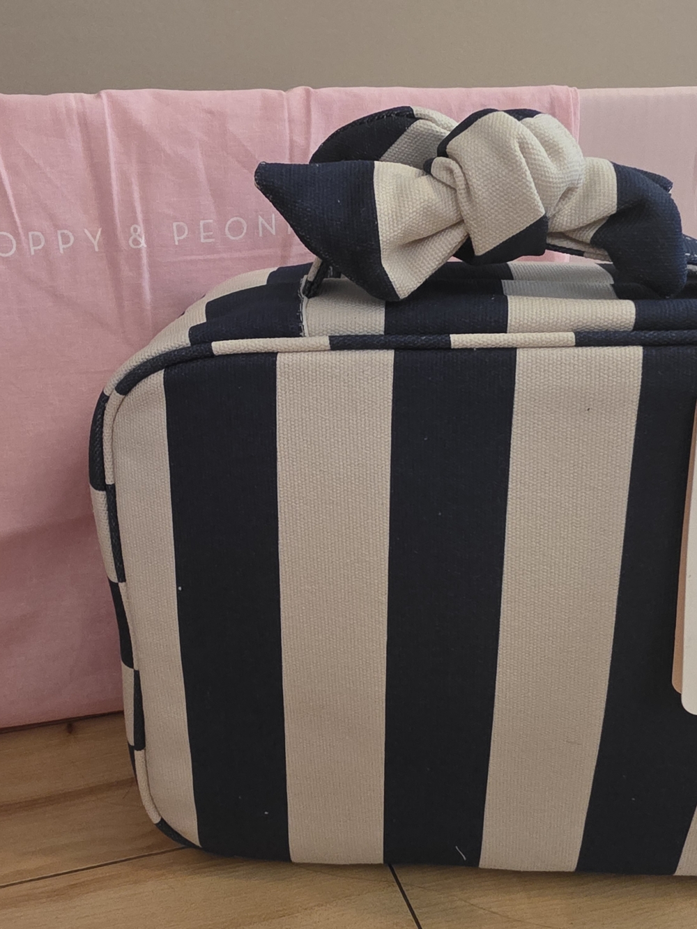 Poppy & Peonies Navy and Cream Striped Canvas Tote with Knotted Handle